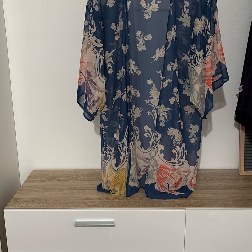 Tyche Sheer Kimono with Floral Accents